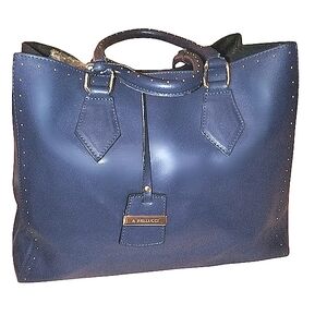 Alberto Be'lucci Navy Blue Italian Leather Gold Stud Details Tote Carryalls